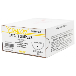 Catgut Simples 2 S/Agulha  Fio 1,5cm Pacote com 24 Unidades Shalon