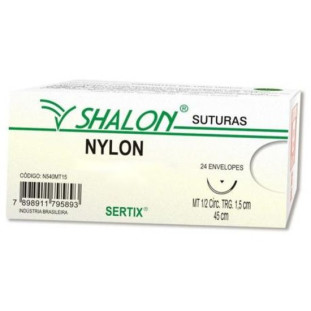 Fio Nylon 6-0 com Agulha 3/8 Cortante 2,0cm Fio 45 cm Caixa com 24 Unidades Shalon